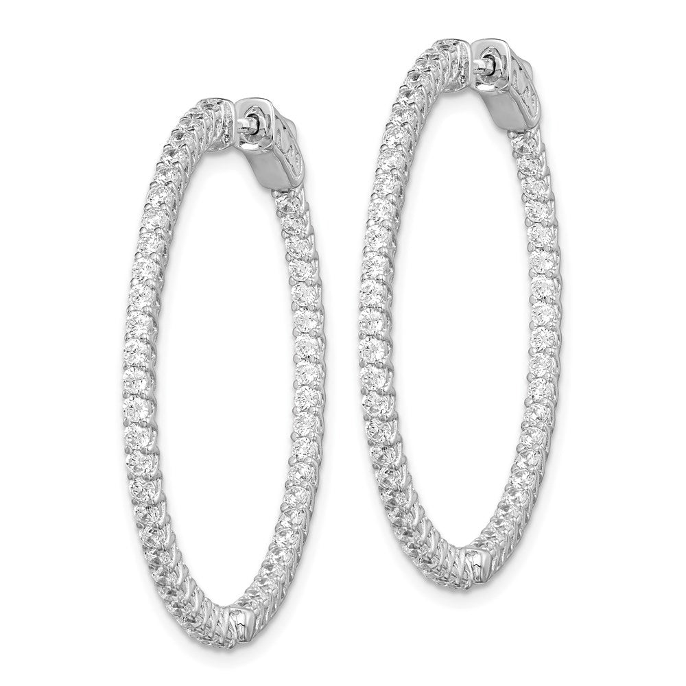 Sterling Shimmer Sterling Silver Rhodium-plated 96 Stone CZ In and Out Round Hinged Hoop Earrings