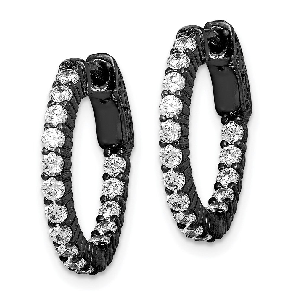 Sterling Shimmer Black Rhodium-plated 32 Stone CZ In and Out Round Hinged Hoop Earrings