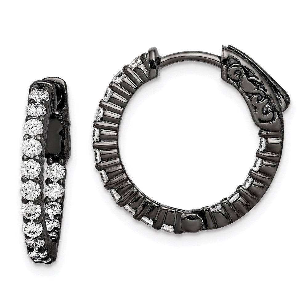 Sterling Shimmer Black Rhodium-plated 32 Stone CZ In and Out Round Hinged Hoop Earrings