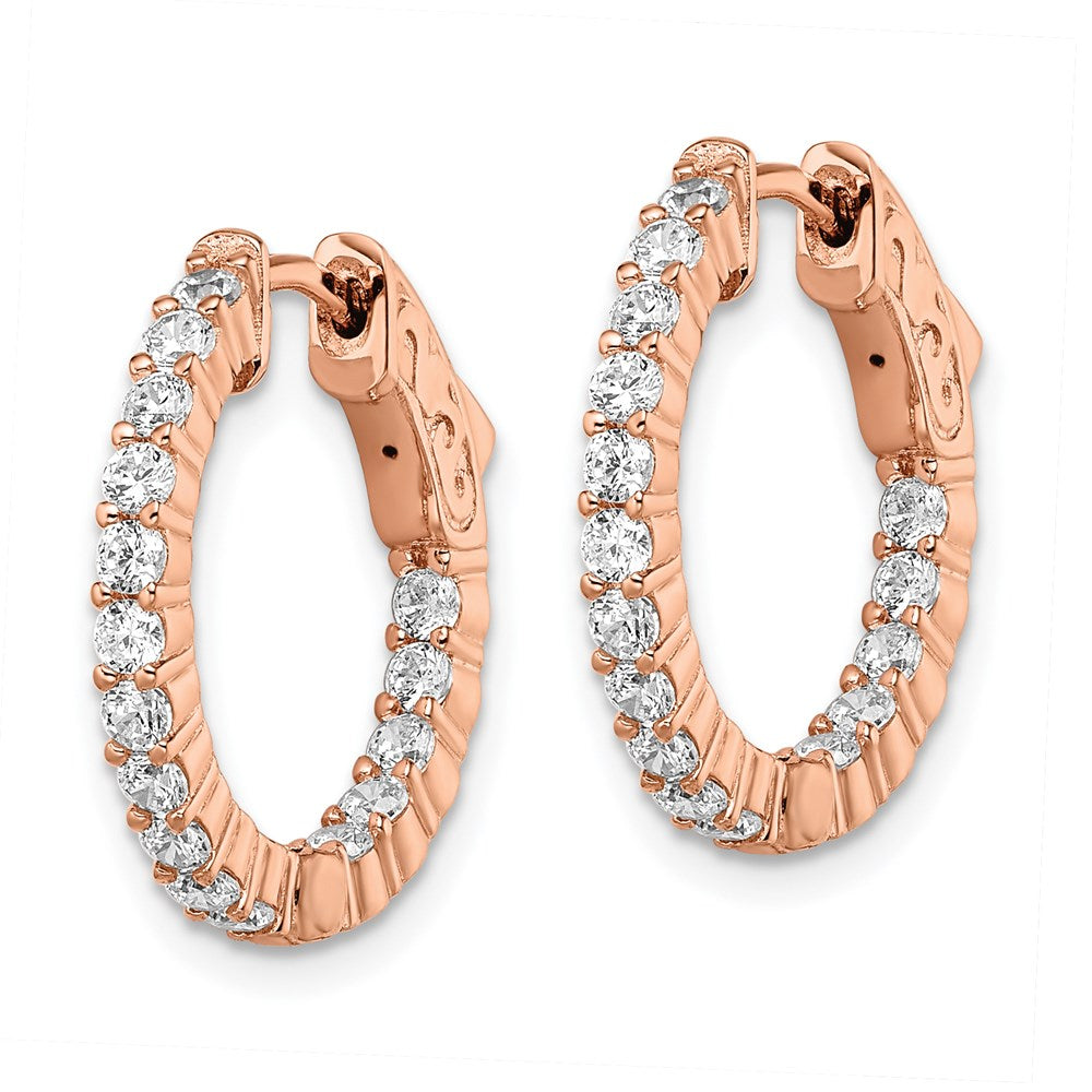 Sterling Shimmer Sterling Silver Rose-tone Rose Gold-plated 32 Stone CZ In and Out Round Hinged Hoop Earrings