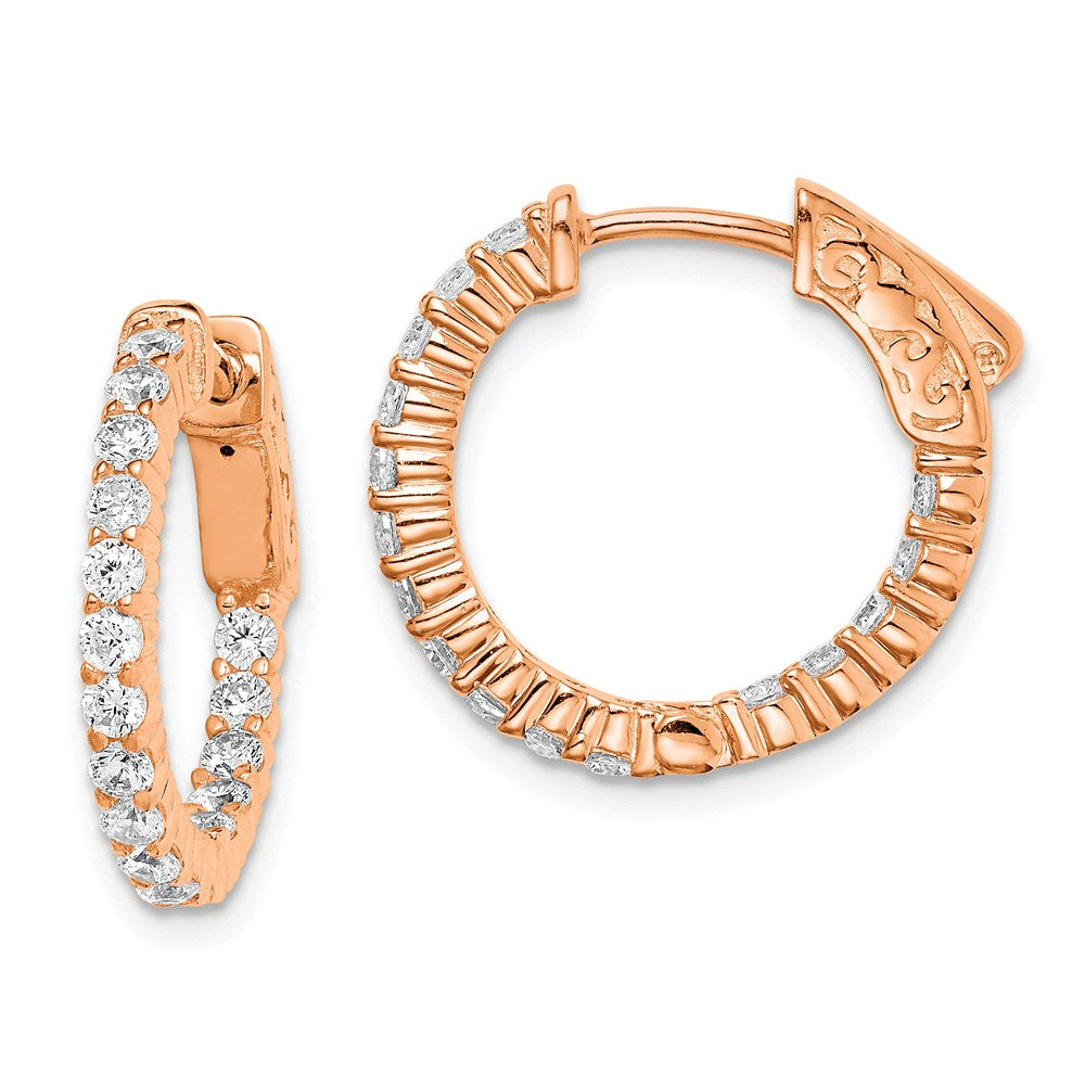 Sterling Shimmer Sterling Silver Rose-tone Rose Gold-plated 32 Stone CZ In and Out Round Hinged Hoop Earrings