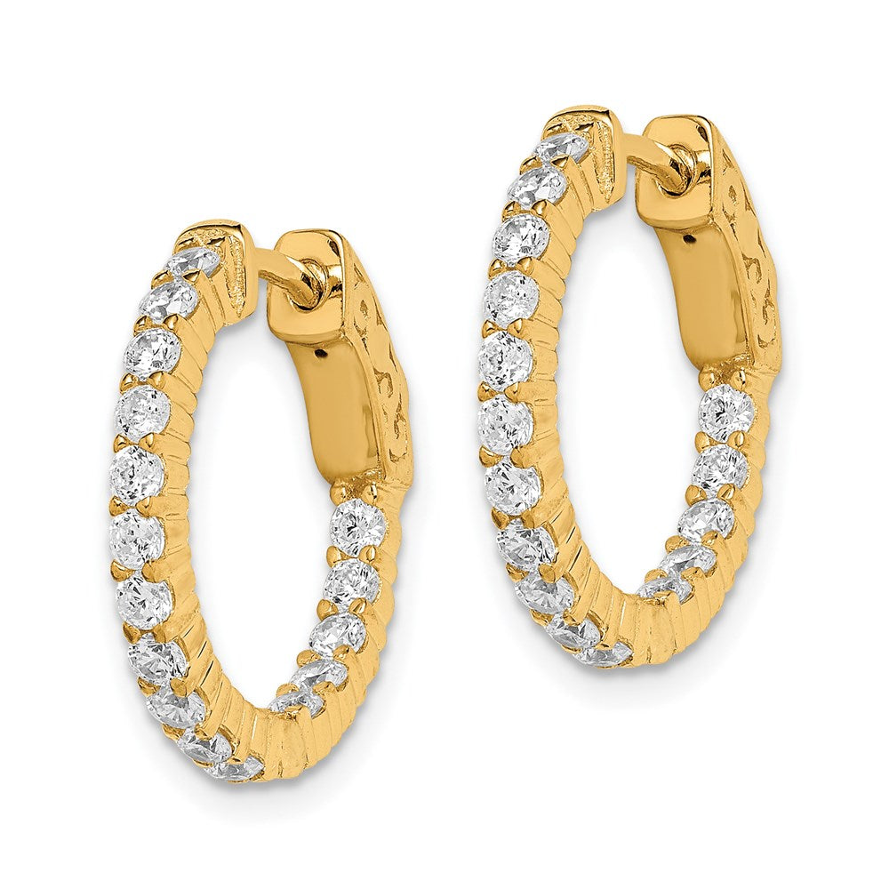 Sterling Shimmer Sterling Silver Gold-tone Flash Gold-plated 32 Stone CZ In and Out Round Hinged Hoop Earrings