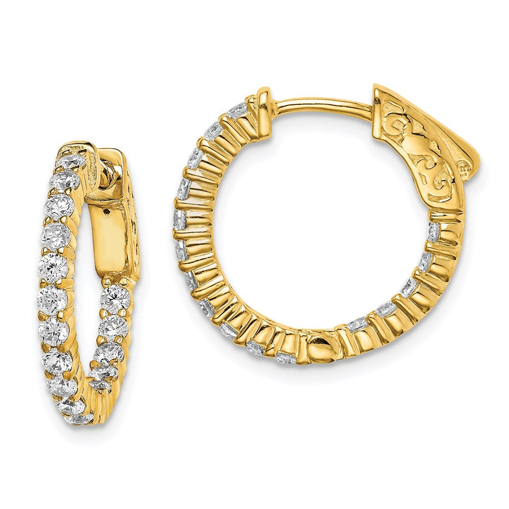 Sterling Shimmer Sterling Silver Gold-tone Flash Gold-plated 32 Stone CZ In and Out Round Hinged Hoop Earrings
