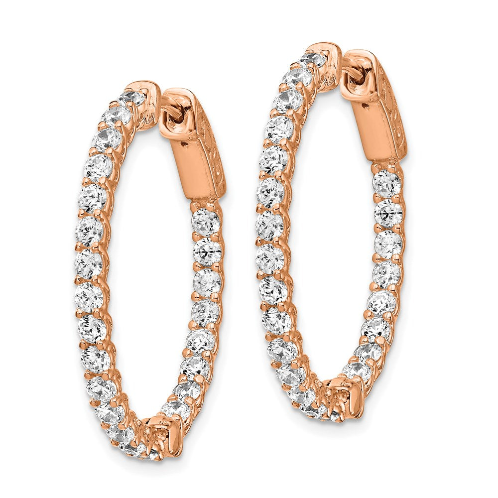 Sterling Shimmer Sterling Silver Rose-tone Flash Rose Gold-plated 46 Stone CZ In and Out Oval Hinged Hoop Earrings