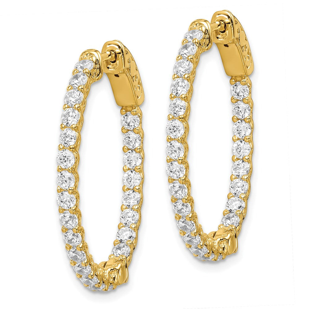 Sterling Shimmer Sterling Silver Gold-tone Flash Gold-plated 46 Stone CZ In and Out Oval Hinged Hoop Earrings