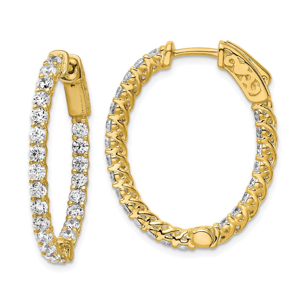 Sterling Shimmer Sterling Silver Gold-tone Flash Gold-plated 46 Stone CZ In and Out Oval Hinged Hoop Earrings