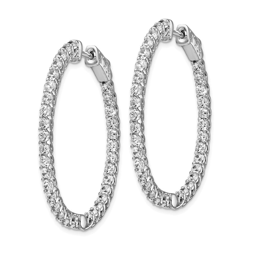 Sterling Shimmer Sterling Silver Rhodium-plated 66 Stone CZ In and Out Oval Hinged Hoop Earrings