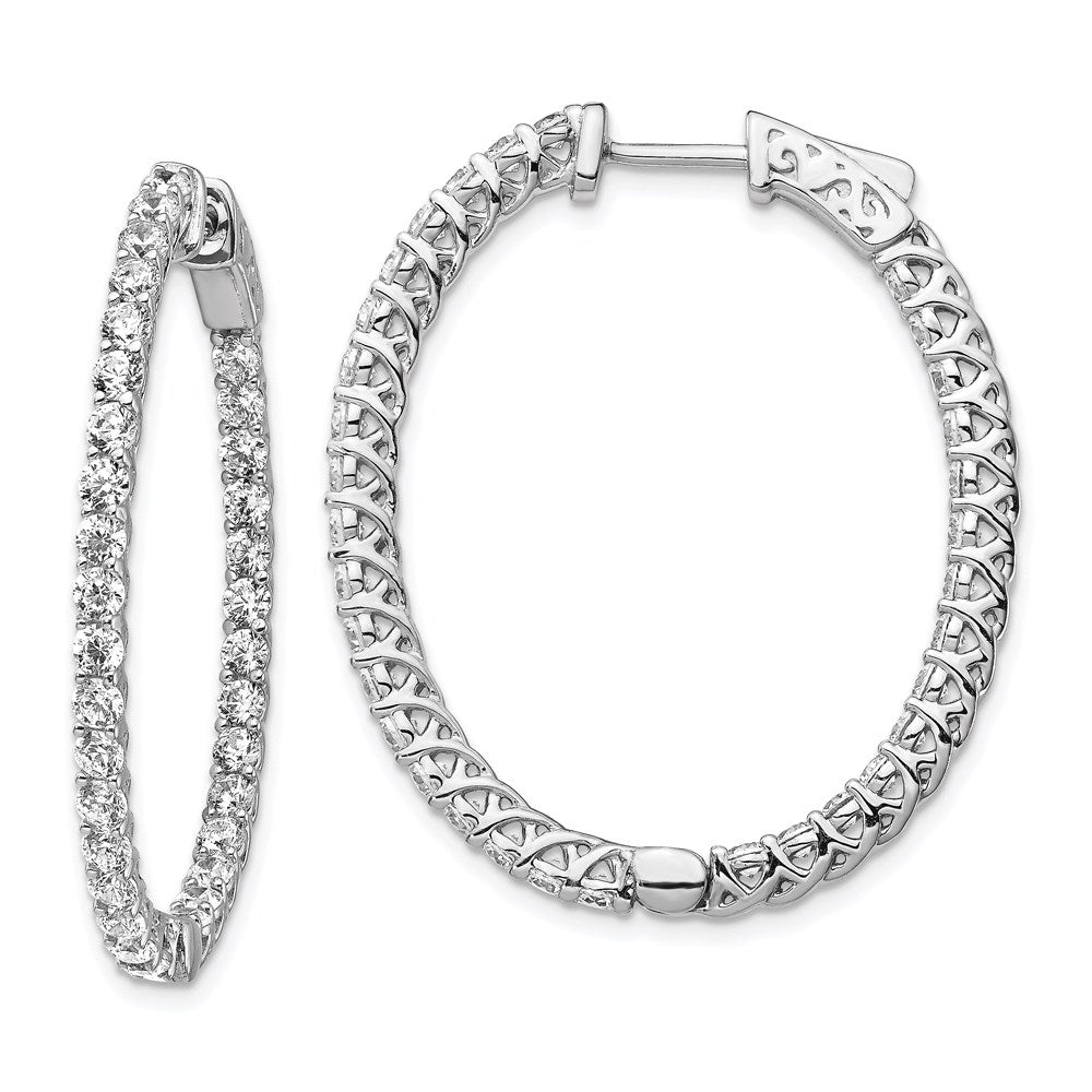 Sterling Shimmer Sterling Silver Rhodium-plated 66 Stone CZ In and Out Oval Hinged Hoop Earrings