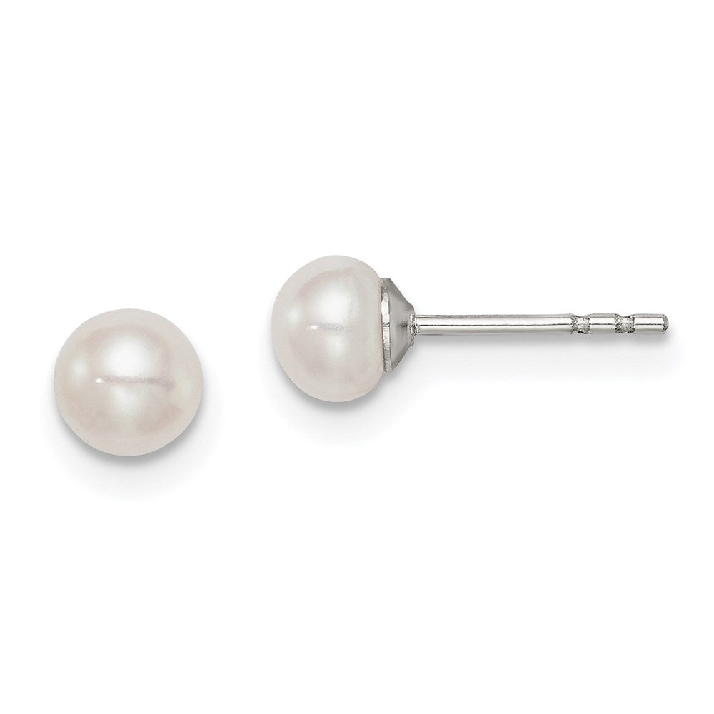 Sterling Silver Rhodium-plated 4- White Button Freshwater Cultured Pearl Post Earrings
