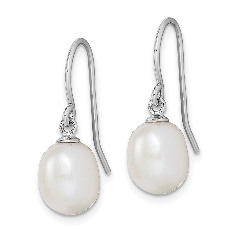 Sterling Silver Rhodium-plated 8- White Teardrop Freshwater Cultured Pearl Dangle Earrings