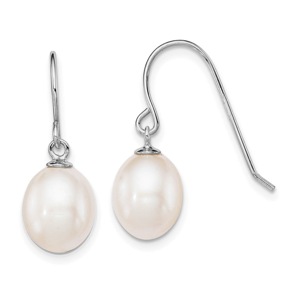 Sterling Silver Rhodium-plated 8- White Teardrop Freshwater Cultured Pearl Dangle Earrings