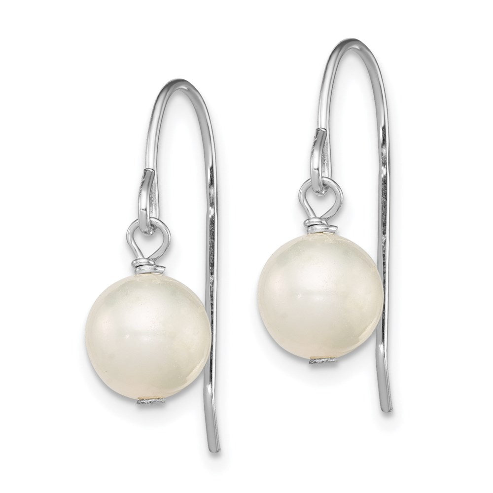 Sterling Silver Rhodium-plated 7- White Semi-Round Freshwater Cultured Pearl Dangle Earrings
