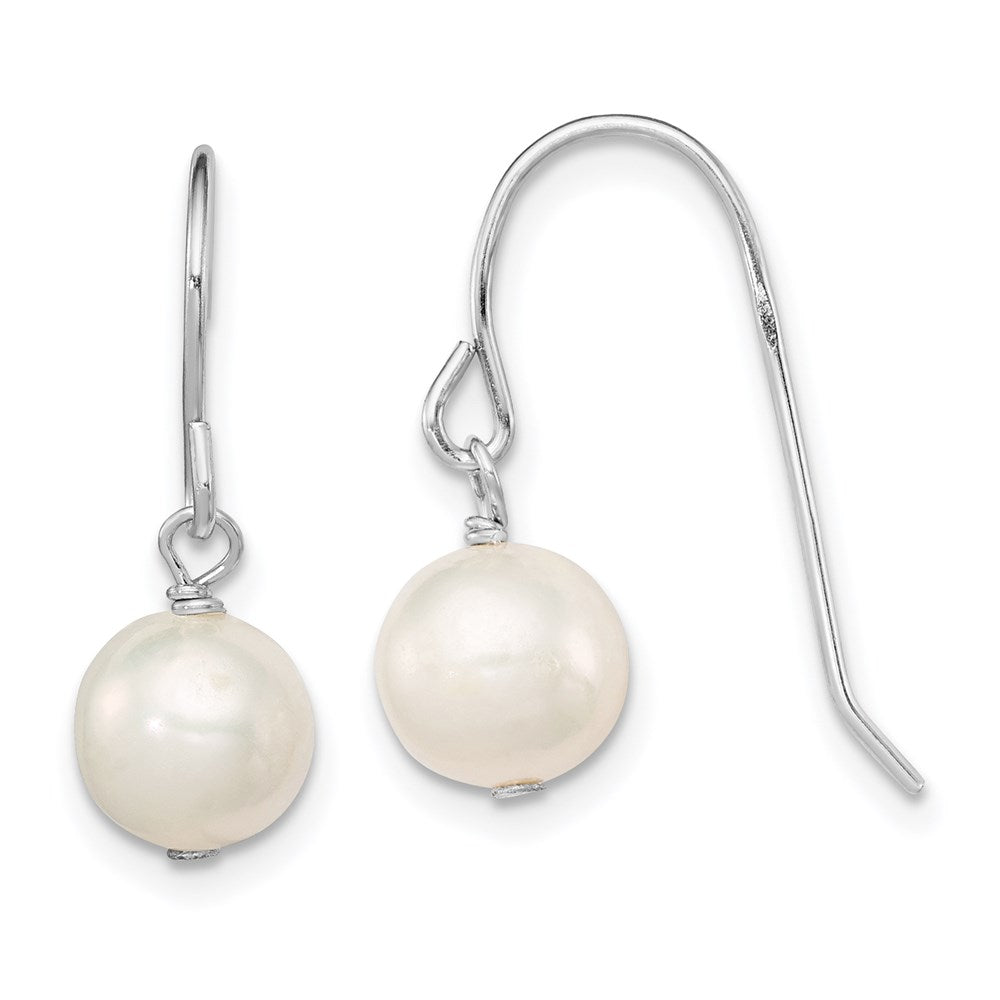 Sterling Silver Rhodium-plated 7- White Semi-Round Freshwater Cultured Pearl Dangle Earrings