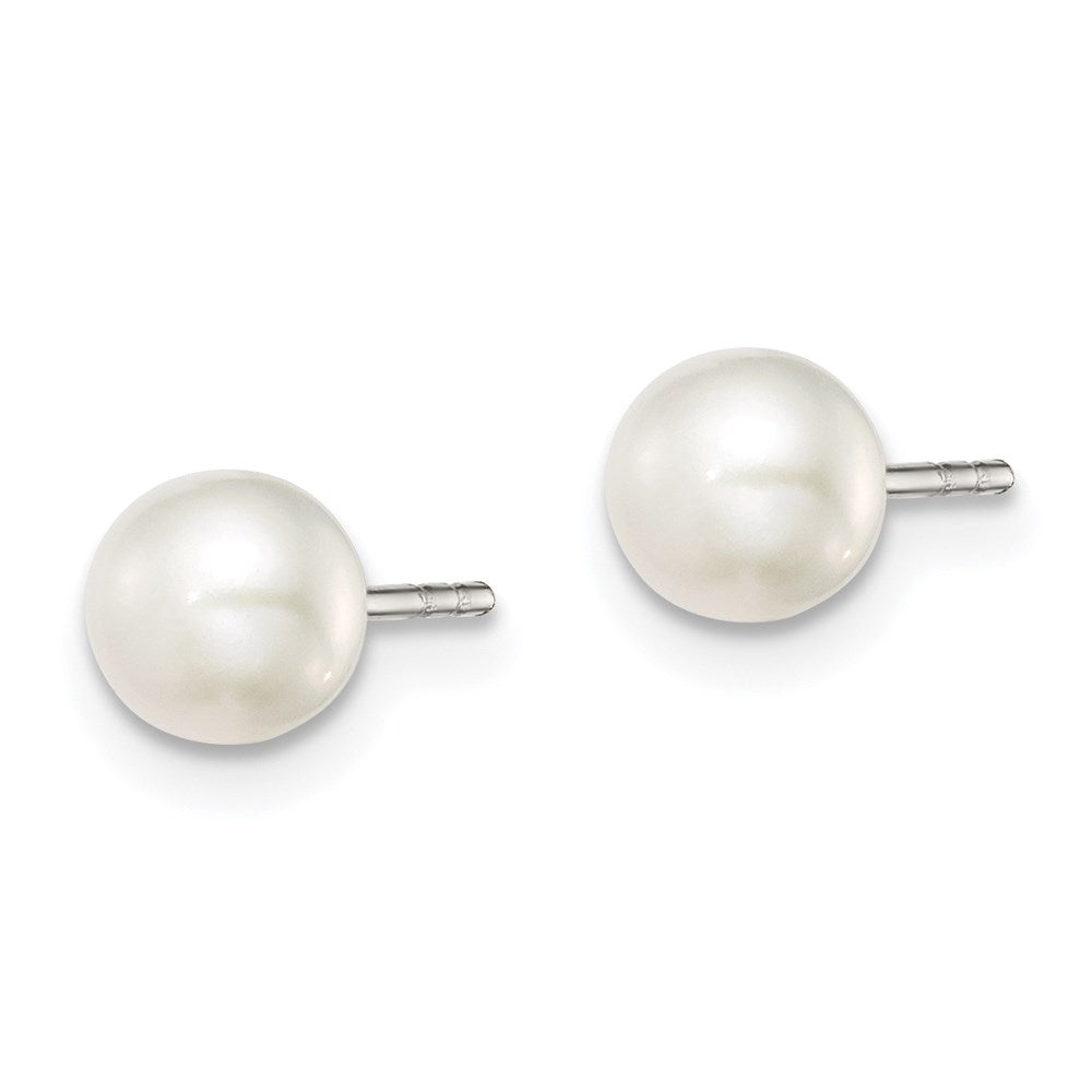 Sterling Silver Rhodium-plated 5- White Button Freshwater Cultured Pearl Post Earrings