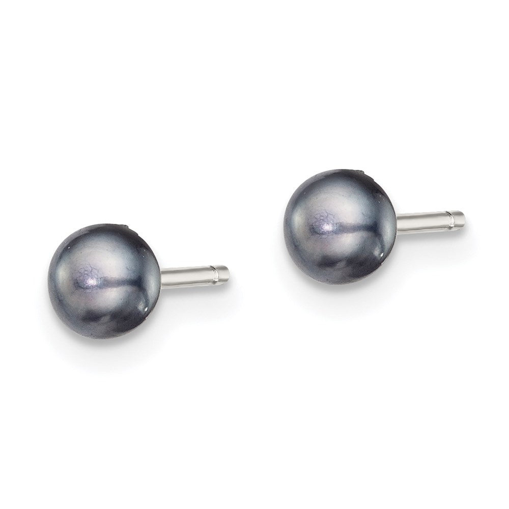 Sterling Silver Rhodium-plated 4- Black Button Freshwater Cultured Pearl Post Earrings