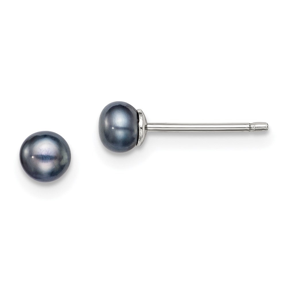 Sterling Silver Rhodium-plated 4- Black Button Freshwater Cultured Pearl Post Earrings