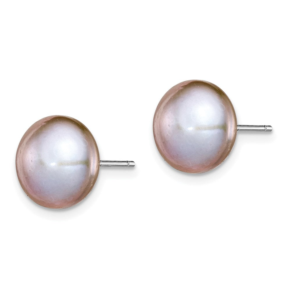 Sterling Silver Rhodium-plated 10- Grey Button Freshwater Cultured Pearl Post Earrings