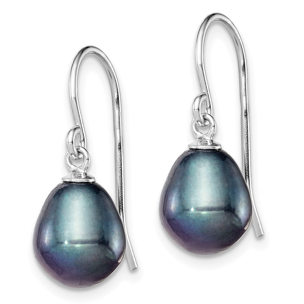 Sterling Silver Rhodium-plated 8- Black Rice Freshwater Cultured Pearl Dangle Earrings
