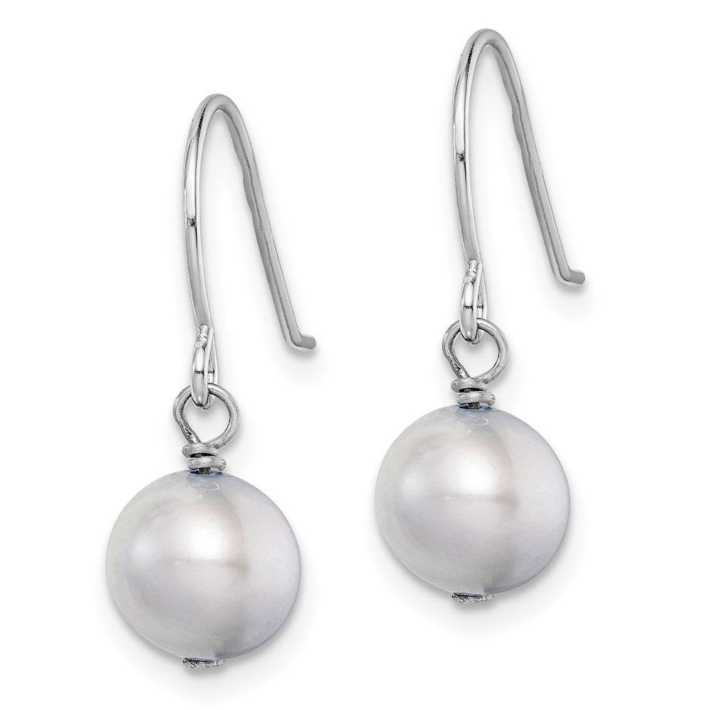Sterling Silver Rhodium-plated 7- Grey Semi-Round Freshwater Cultured Pearl Dangle Earrings