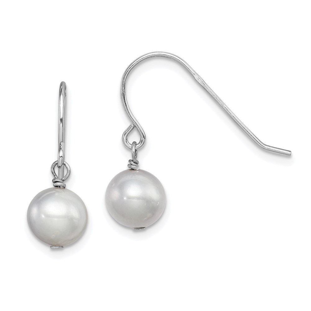 Sterling Silver Rhodium-plated 7- Grey Semi-Round Freshwater Cultured Pearl Dangle Earrings