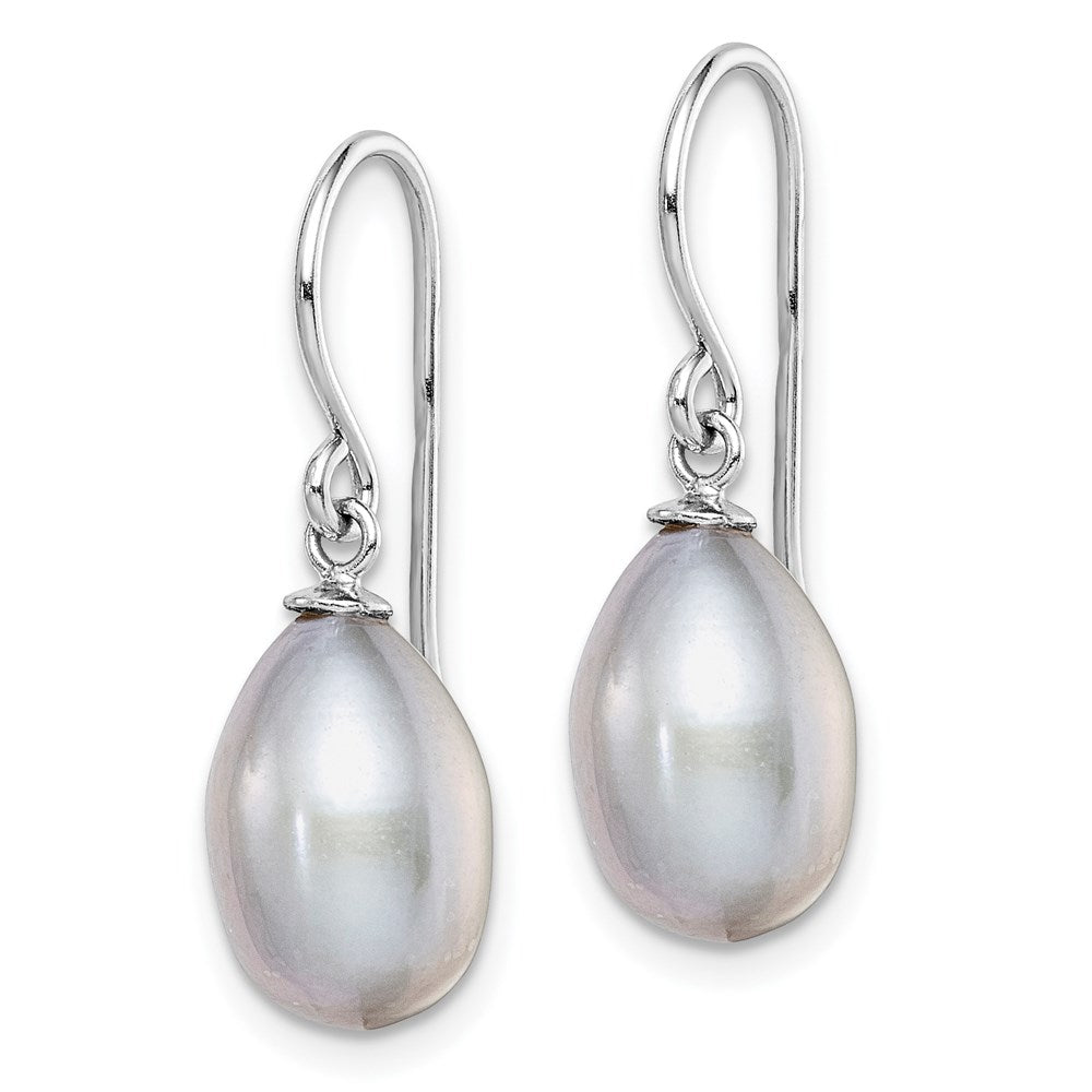 Sterling Silver Rhodium-plated Grey 8- Rice Freshwater Cultured Pearl Dangle Earrings