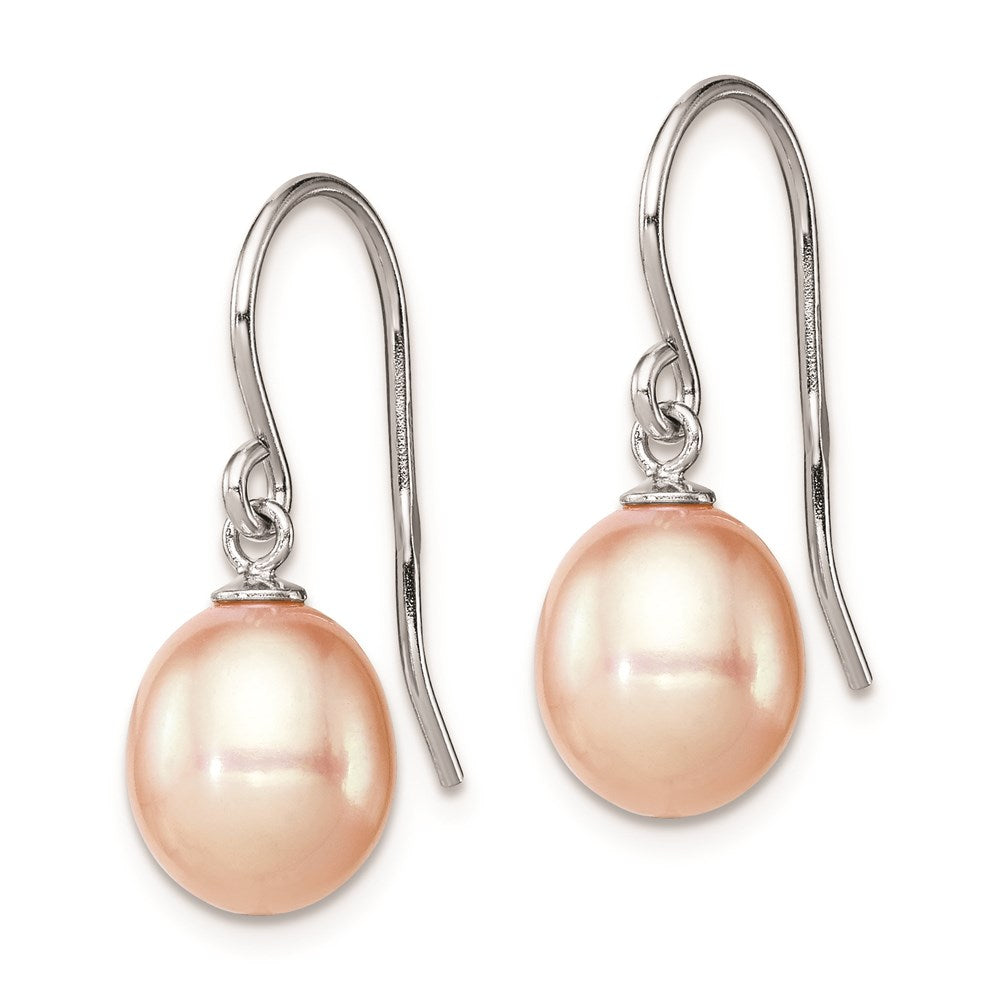 Sterling Silver Rhodium-plated 8- Pink Teardrop Freshwater Cultured Pearl Dangle Earrings