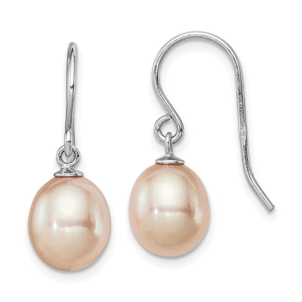 Sterling Silver Rhodium-plated 8- Pink Teardrop Freshwater Cultured Pearl Dangle Earrings