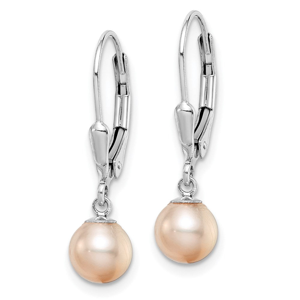 Sterling Silver Rhodium-plated Polished Pink 6- Freshwater Cultured Pearl Leverback Dangle Earrings