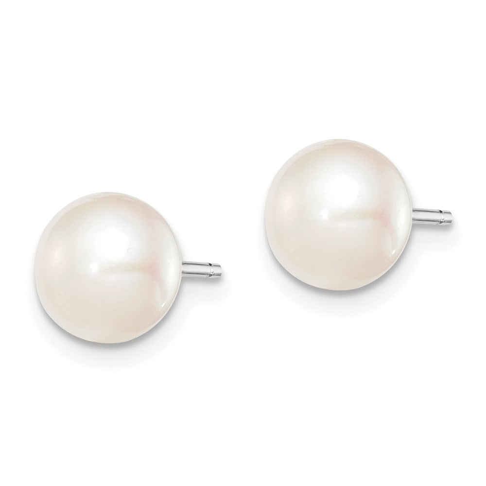 Sterling Silver Rhodium-plated 7- White Button Freshwater Cultured Pearl Post Earrings