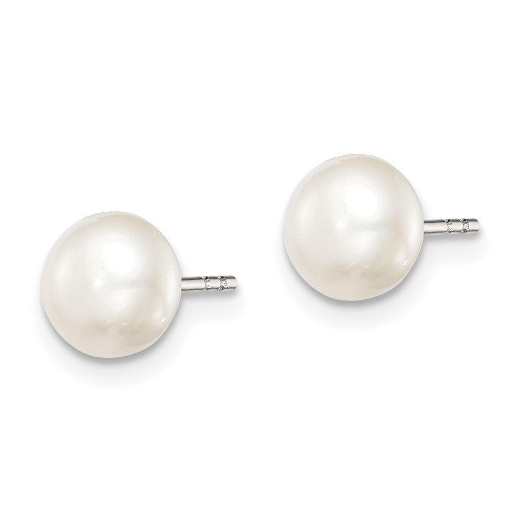 Sterling Silver Rhodium-plated 6- White Button Freshwater Cultured Pearl Post Earrings