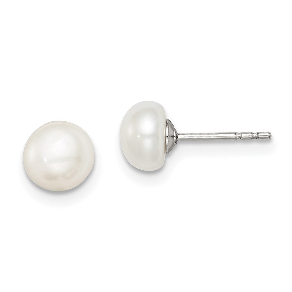 Sterling Silver Rhodium-plated 6- White Button Freshwater Cultured Pearl Post Earrings