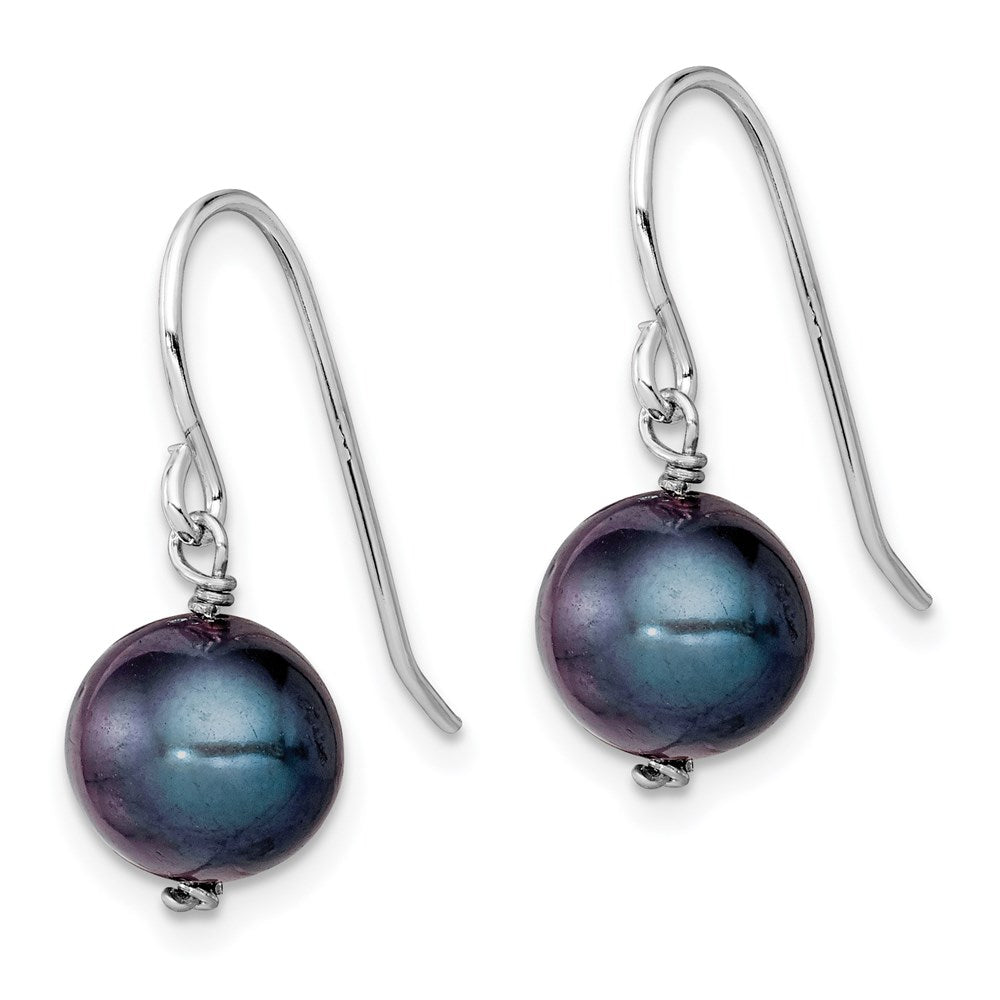 Sterling Silver Rhodium-plated Black 7.5- Black Semi-Round Freshwater Cultured Pearl Dangle Earrings
