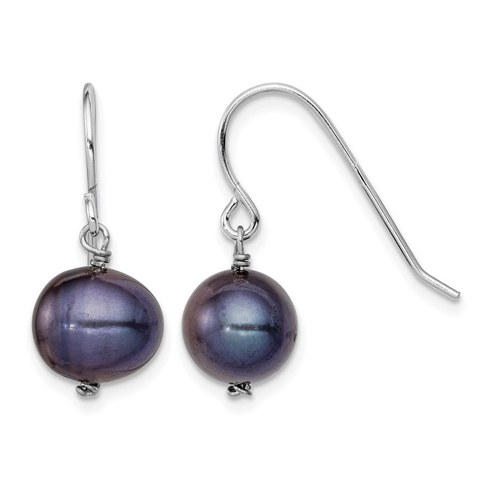 Sterling Silver Rhodium-plated Black 7.5- Black Semi-Round Freshwater Cultured Pearl Dangle Earrings