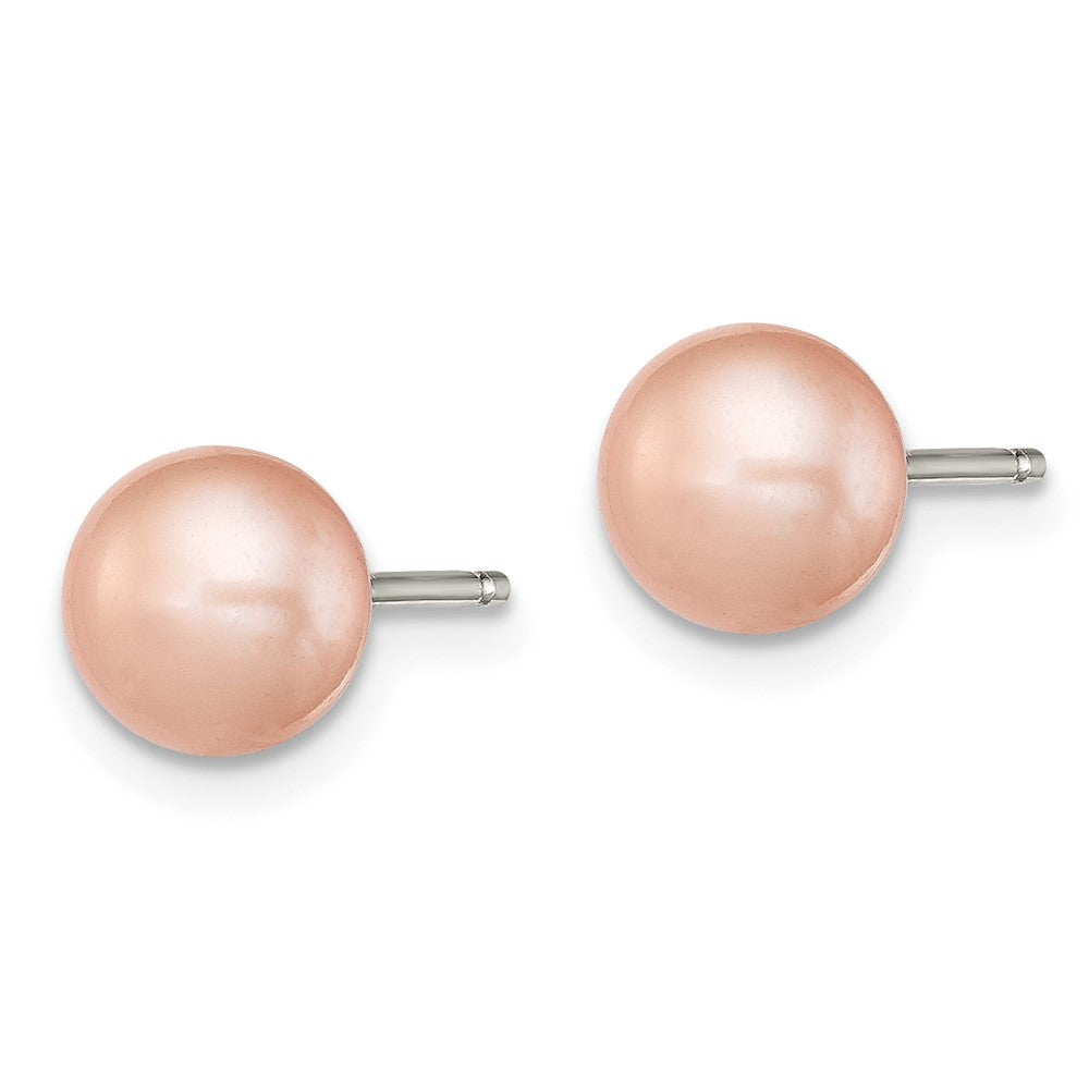 Sterling Silver Polished Pink 6- Freshwater Cultured Pearl Button Post Earrings