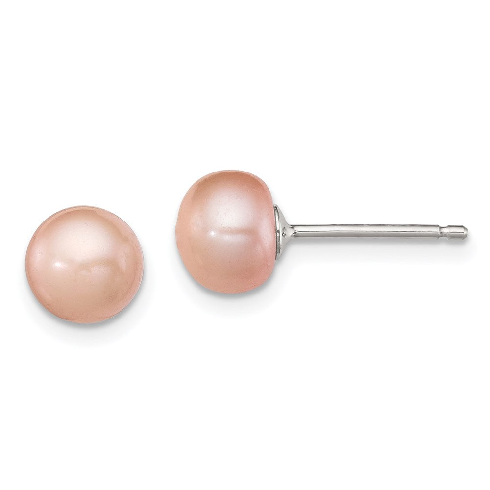 Sterling Silver Polished Pink 6- Freshwater Cultured Pearl Button Post Earrings