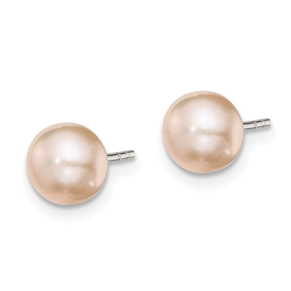 Sterling Silver Rhodium-plated 6- Pink Button Freshwater Cultured Pearl Post Earrings