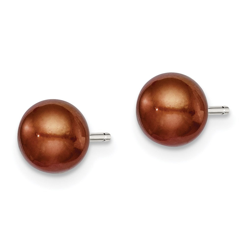 Sterling Silver Rhodium-plated 6- Brown Button Freshwater Cultured Pearl Post Earring