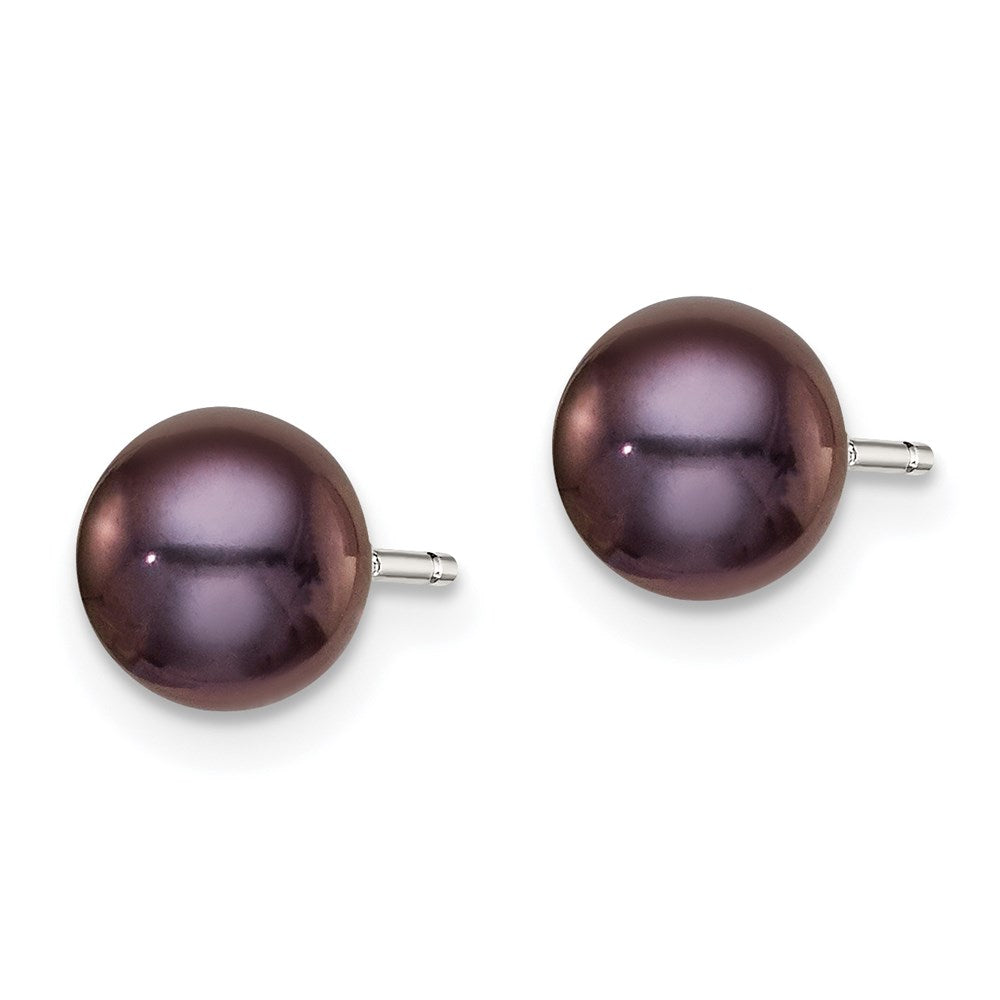 Sterling Silver Rhodium-plated 6- Black Button Freshwater Cultured Pearl Post Earrings