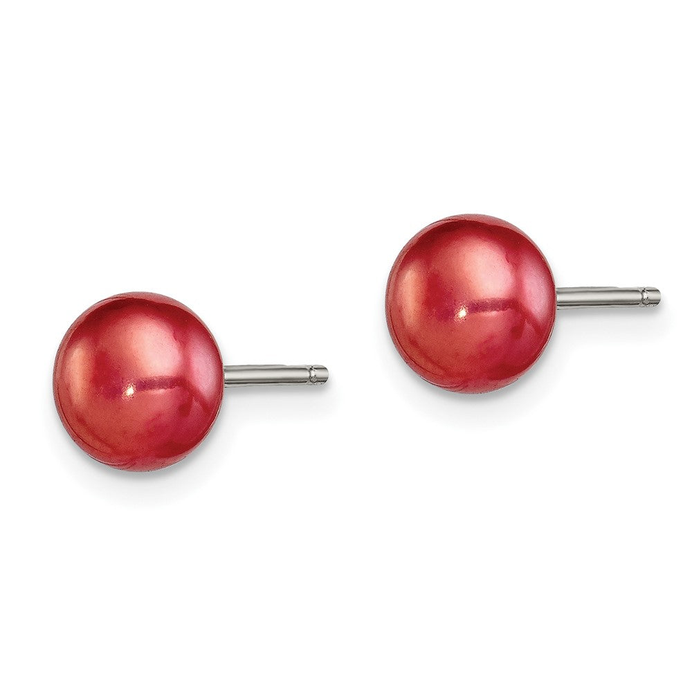Sterling Silver Rhod-pltd Red 6- Button FWC Pearl Post Earrings