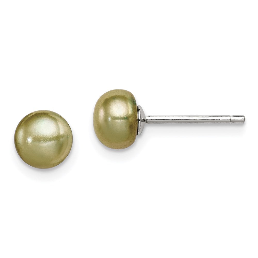 Sterling Silver Rhod-pltd Green 6- Button FWC Pearl Post Earrings