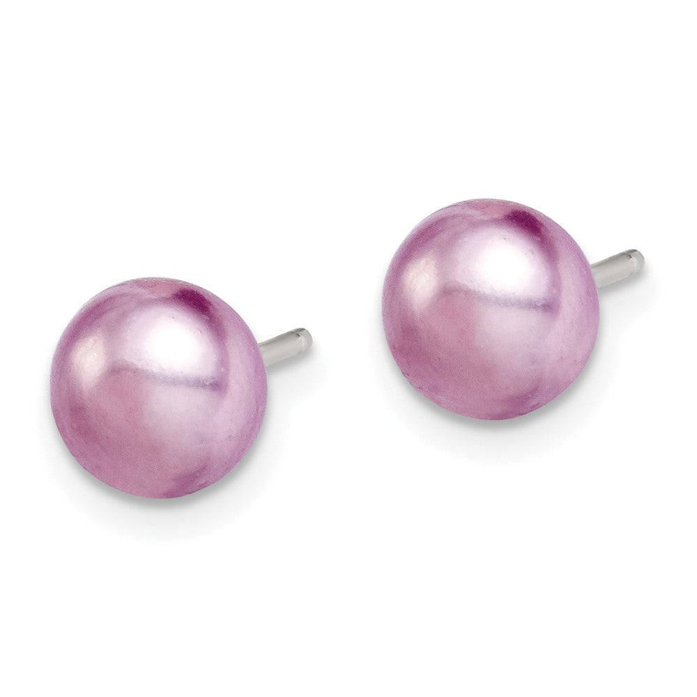 Sterling Silver Polished Purple 6- Freshwater Cultured Pearl Button Post Earrings