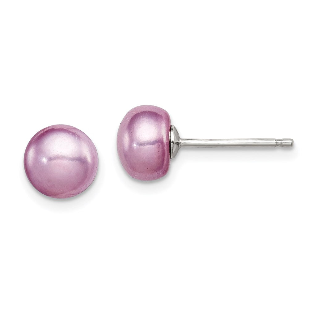 Sterling Silver Polished Purple 6- Freshwater Cultured Pearl Button Post Earrings