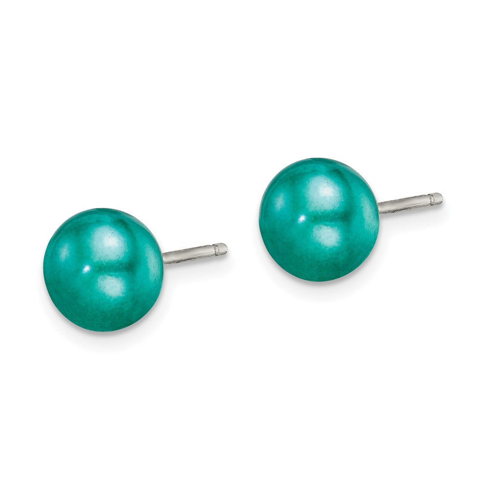 Sterling Silver Polished Teal 6- Freshwater Cultured Pearl Button Post Earrings