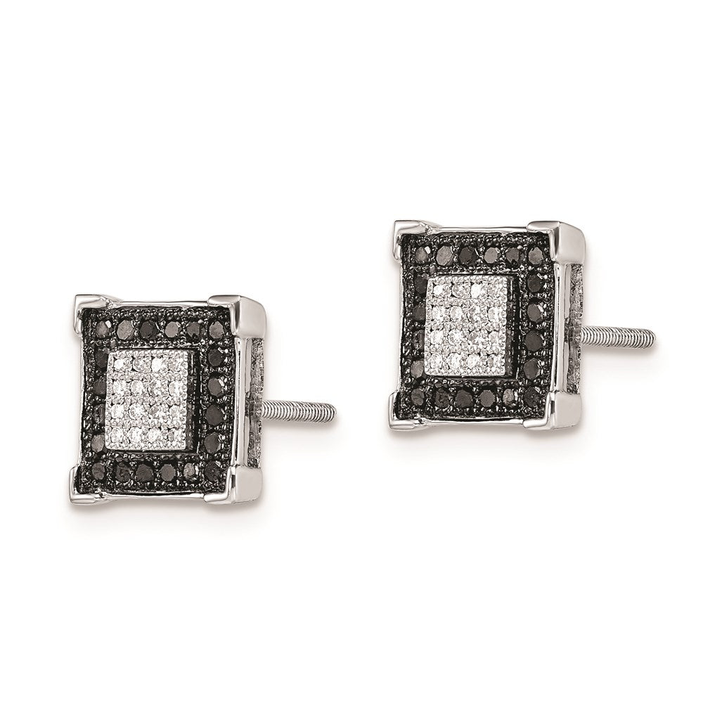 White Night Sterling Silver Rhodium-plated Black and White Diamond Square Post Earrings