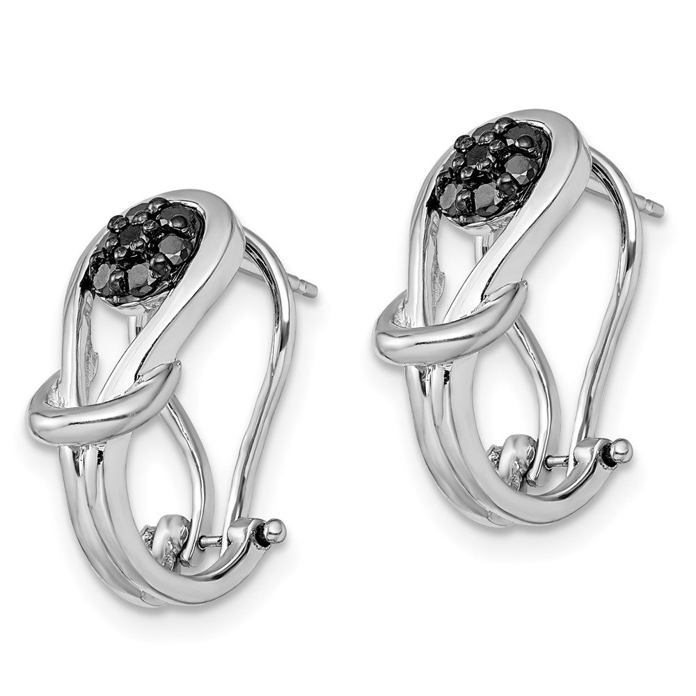 White Night Sterling Silver Rhodium-plated Black Diamond Love Knot Omega Back Earrings