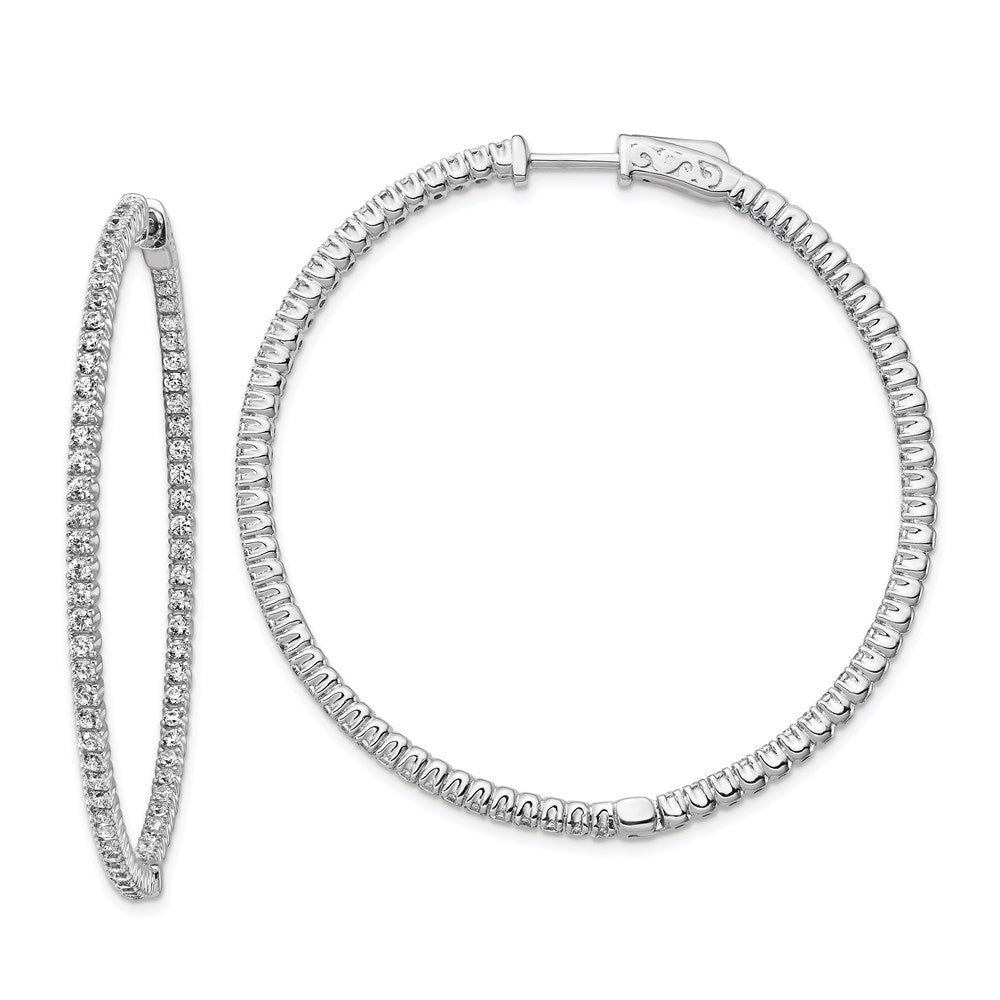 Sterling Shimmer Sterling Silver Rhodium-plated 140 Stone CZ In and Out Round Hinged Hoop Earrings