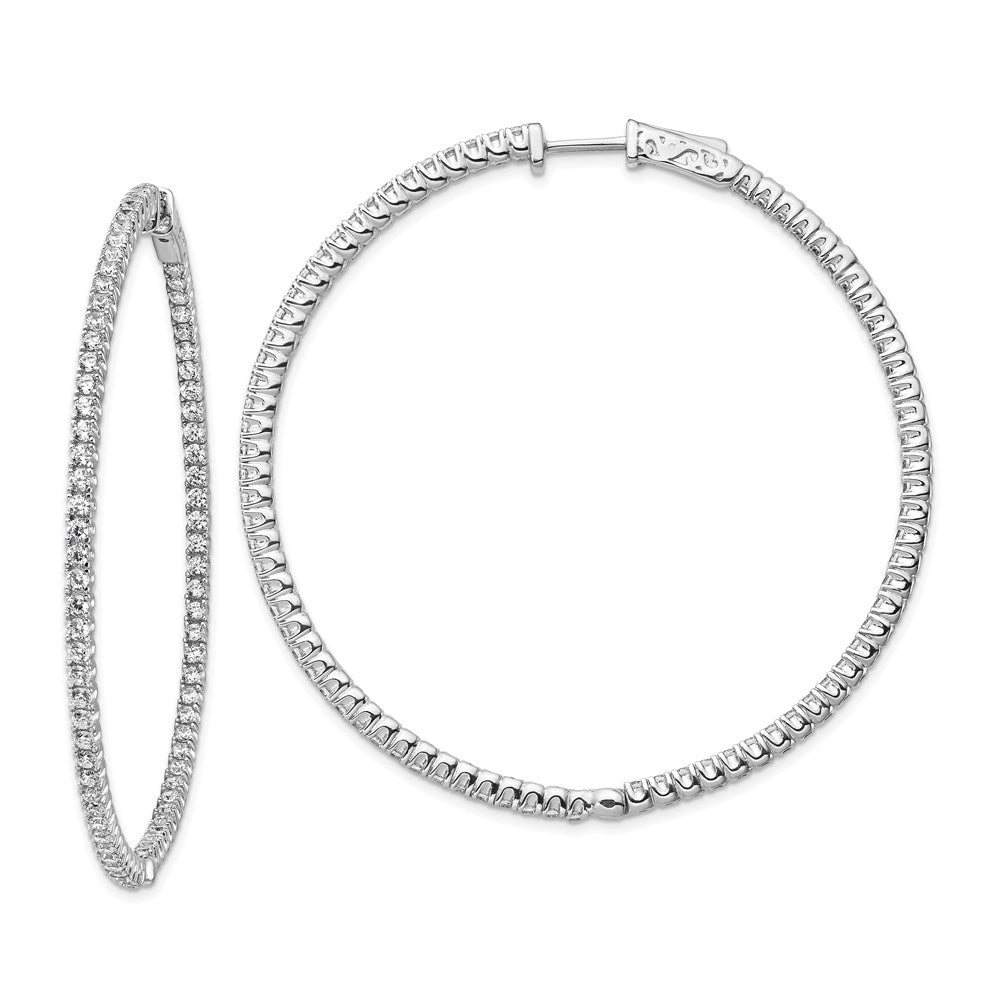Sterling Shimmer Sterling Silver Rhodium-plated 144 Stone CZ In and Out Round Hinged Hoop Earrings