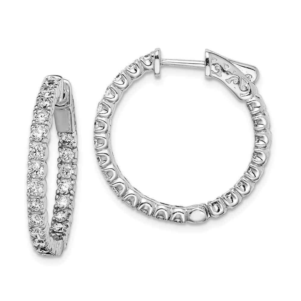 Sterling Shimmer Sterling Silver Rhodium-plated 44 Stone CZ In and Out Round Hinged Hoop Earrings