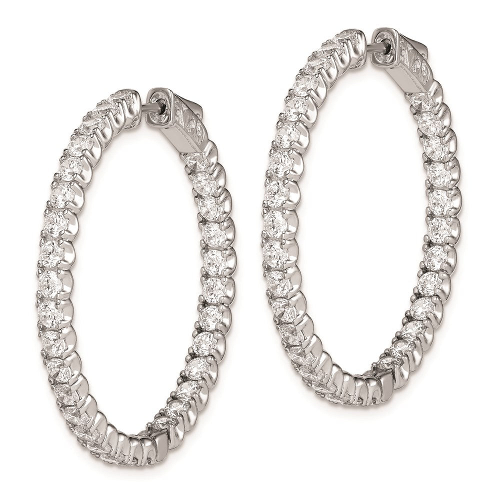 Sterling Shimmer Sterling Silver Rhodium-plated 62 Stone CZ In and Out Round Hinged Hoop Earrings