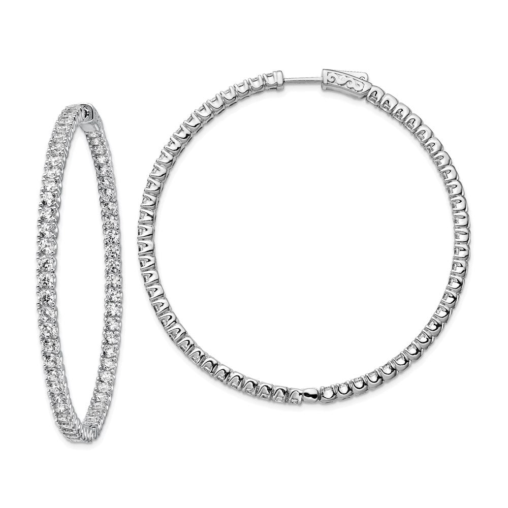 Sterling Shimmer Sterling Silver Rhodium-plated 114 Stone CZ In and Out Round Hinged Hoop Earrings